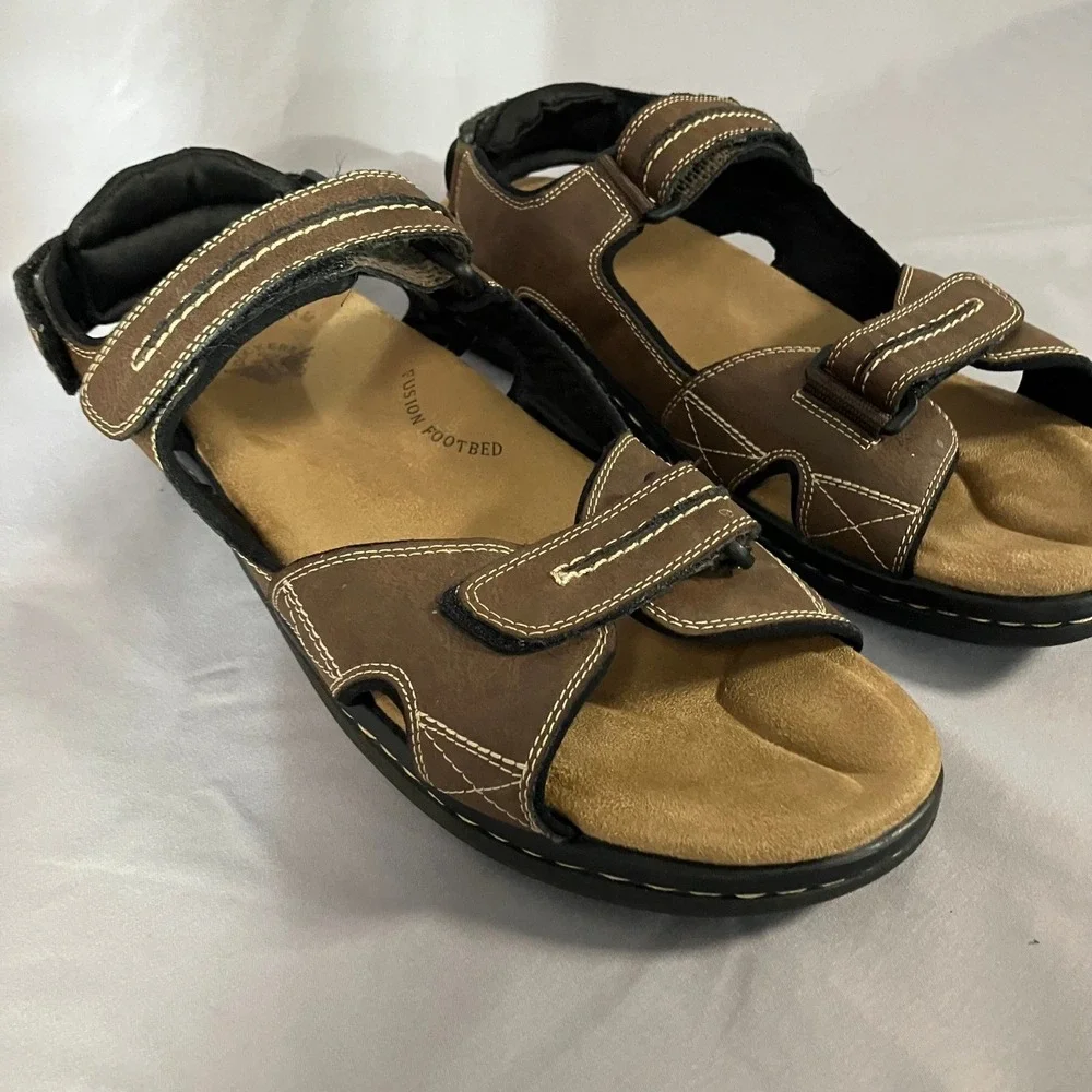 Dockers‎ Mens 13W Brown Leather Fusion Footbed Memory Foam Strap Sandals